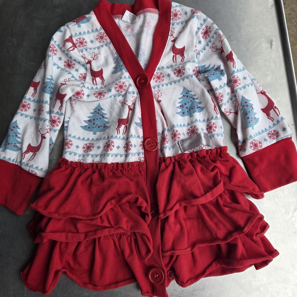 Festive Red and White Kids Sweater with Reindeer Print 3-6 Months